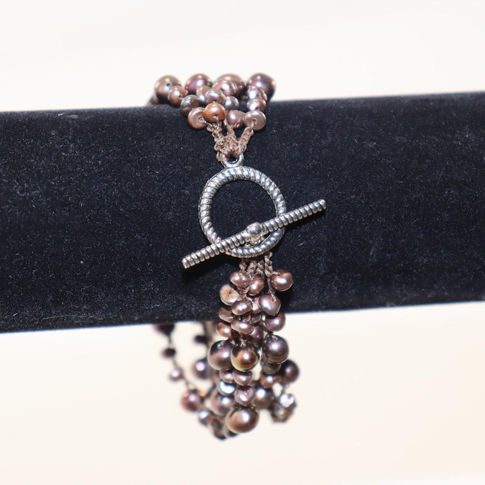 Unbranded Freshwater Pearl Bracelet Womens‎ 7.5 Brown Multi-Strand Smoky Quartz